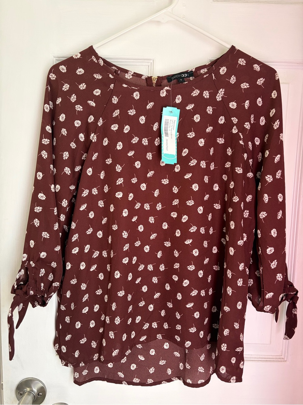 Papermoon Burgundy Floral Tie-Sleeve Blouse